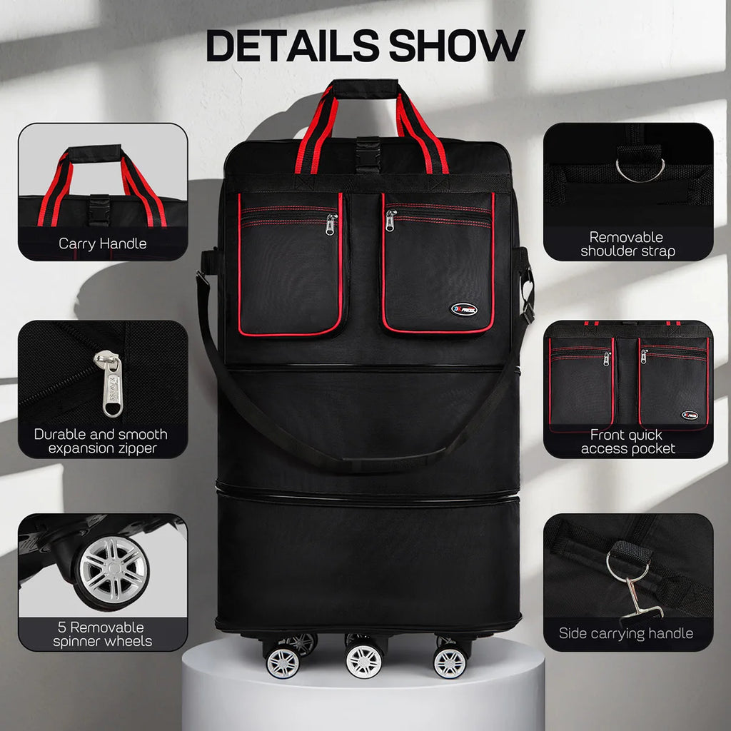 Foldable Travel Bag Hand Carry Duffel Bag with Wheels Expandable Rolling Travel Bag Large Capacity Waterproof Luggage Bag