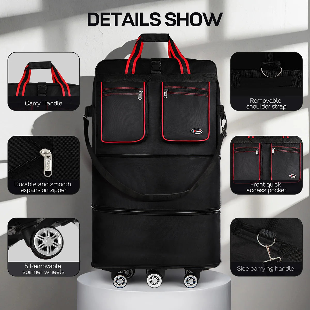 Foldable Travel Bag Hand Carry Duffel Bag with Wheels Expandable Rolling Travel Bag Large Capacity Waterproof Luggage Bag