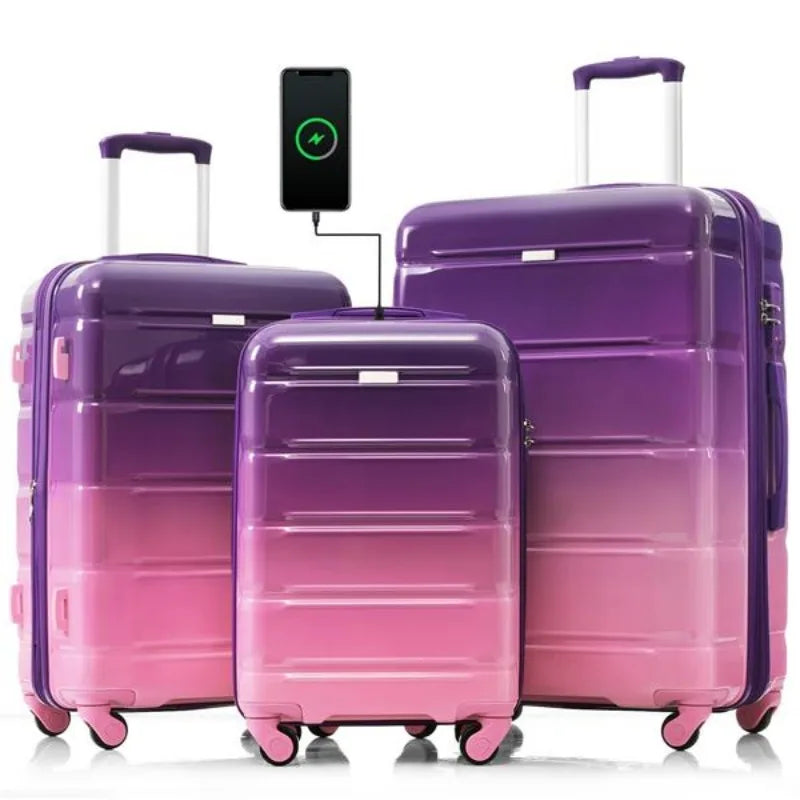 With USB Port, Airline Certified Carry-on Luggage With Cup Holder, ABS,PC Hard Shell Luggage With Spinner Wheels