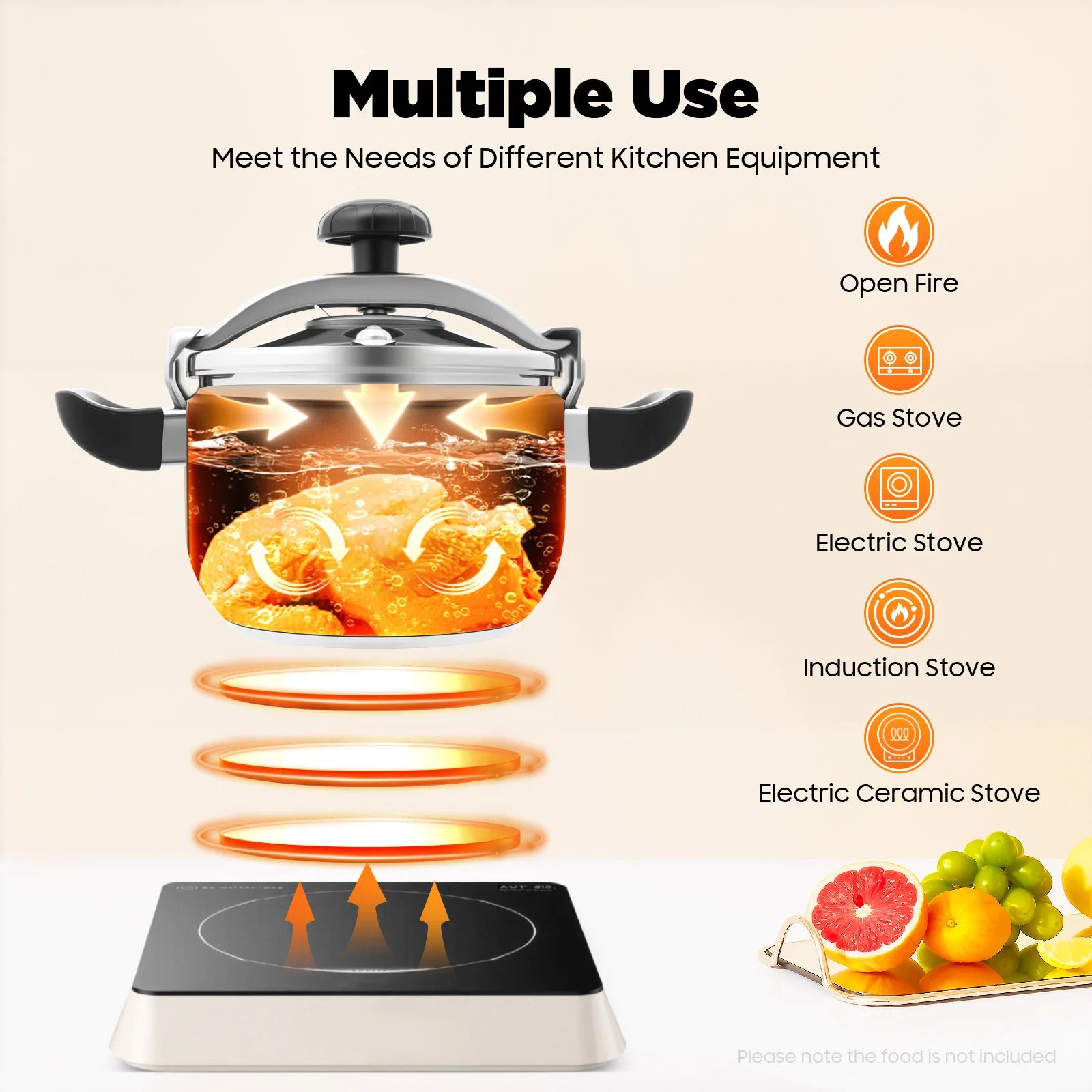 7.4Qt Stainless Steel Pressure Cooker, 60Kpa High Pressure Pot for Fast Cooking, Soup & Stew Making, Induction Safe