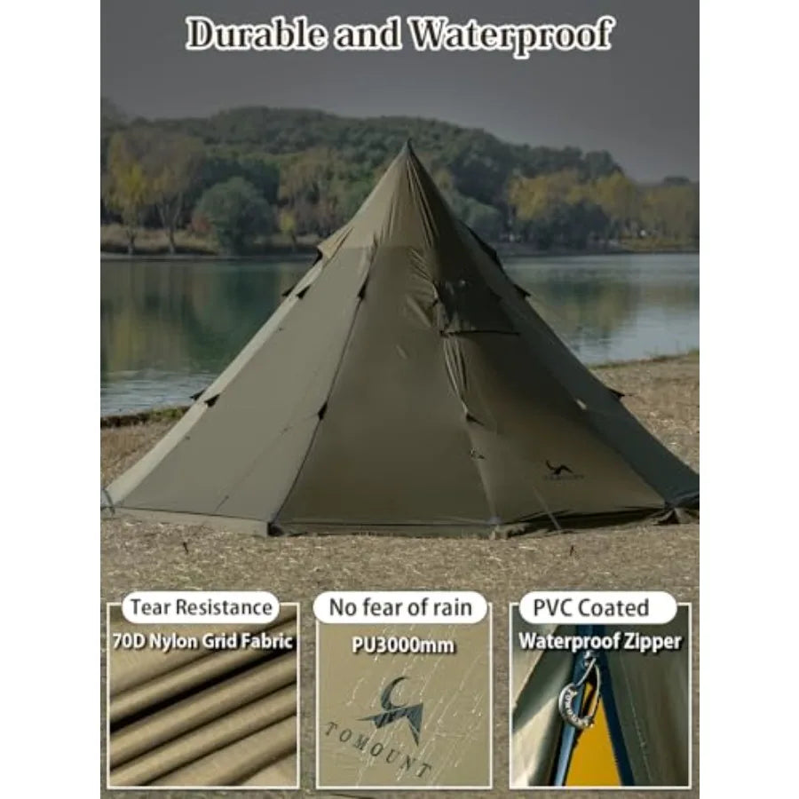 Hot Tent Tipi Teepee Tent with Stove Jack 70D Ripstop Nylon PU3000mm Waterproof Lightweight for 24 Person 4 Season Backpacking