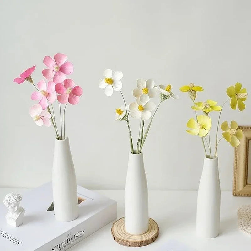 White Ceramic Bud Vase Small Flower Vases Hydroponic Plants Pot Modern Decorative Vases for Home Living Room Dining Table Decor