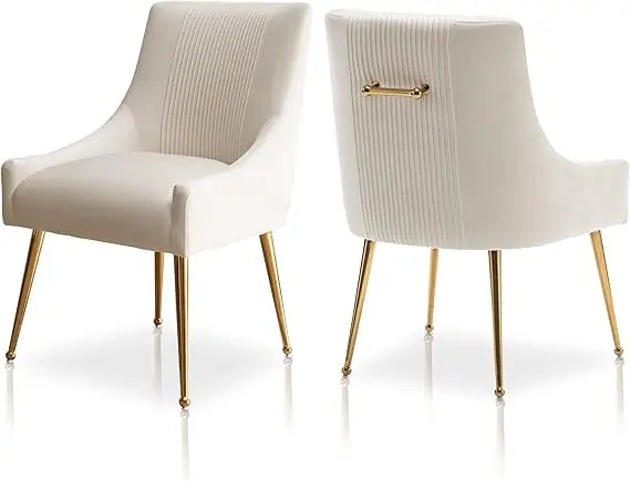 Pair of Velvet-Covered Dining Chairs with Gold Legs for Elegant Living and Reception Spaces
