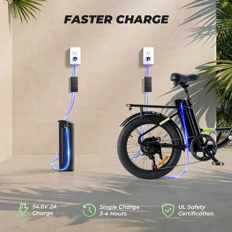HOME.U7 Electric Bike for Adults, 20 mph Cargo Ebike 1000W Peak Adult Electric Bicycles, 55 Miles Range E Bike, 48V 10.4Ah