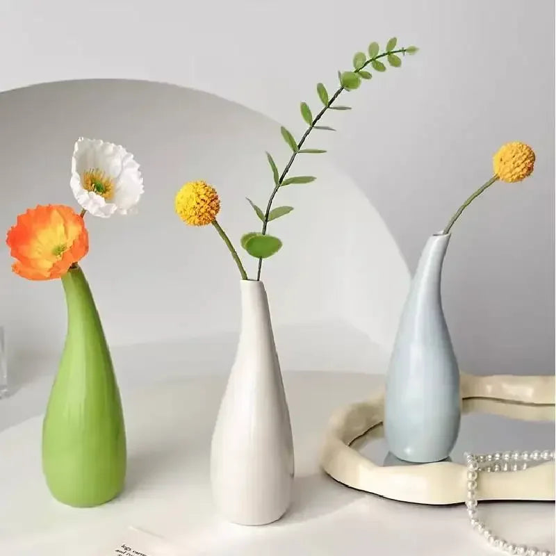 White Ceramic Bud Vase Small Flower Vases Hydroponic Plants Pot Modern Decorative Vases for Home Living Room Dining Table Decor