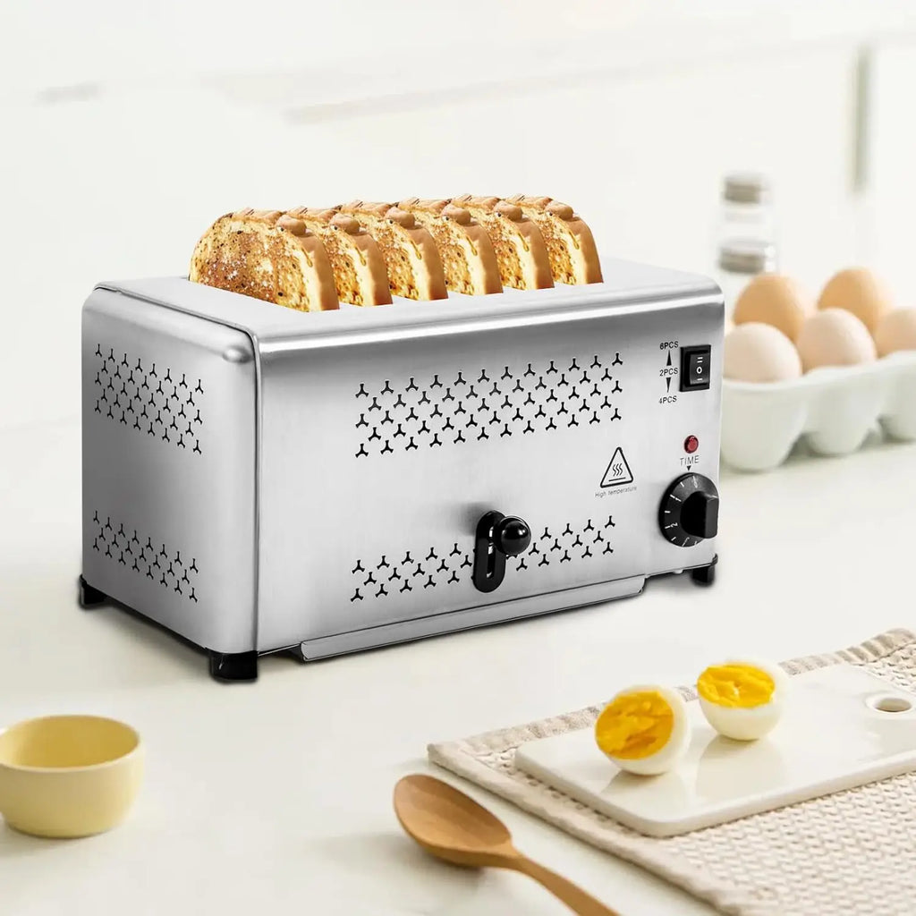 Machine, 6-Slice Bread Baking Machine with 1650W Power, Stainless Steel Bread Oven with Five Time Options, Small Toaster with