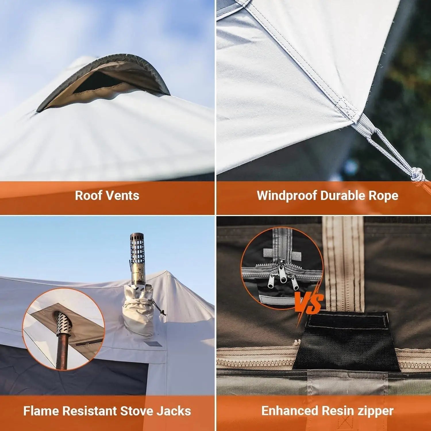 YC-Canvas Bell Yurt Tents, 4 Seasons Large Waterproof & Windproof Luxury Glamping Tent w/Stove Jack for Family Outdoor Camping,