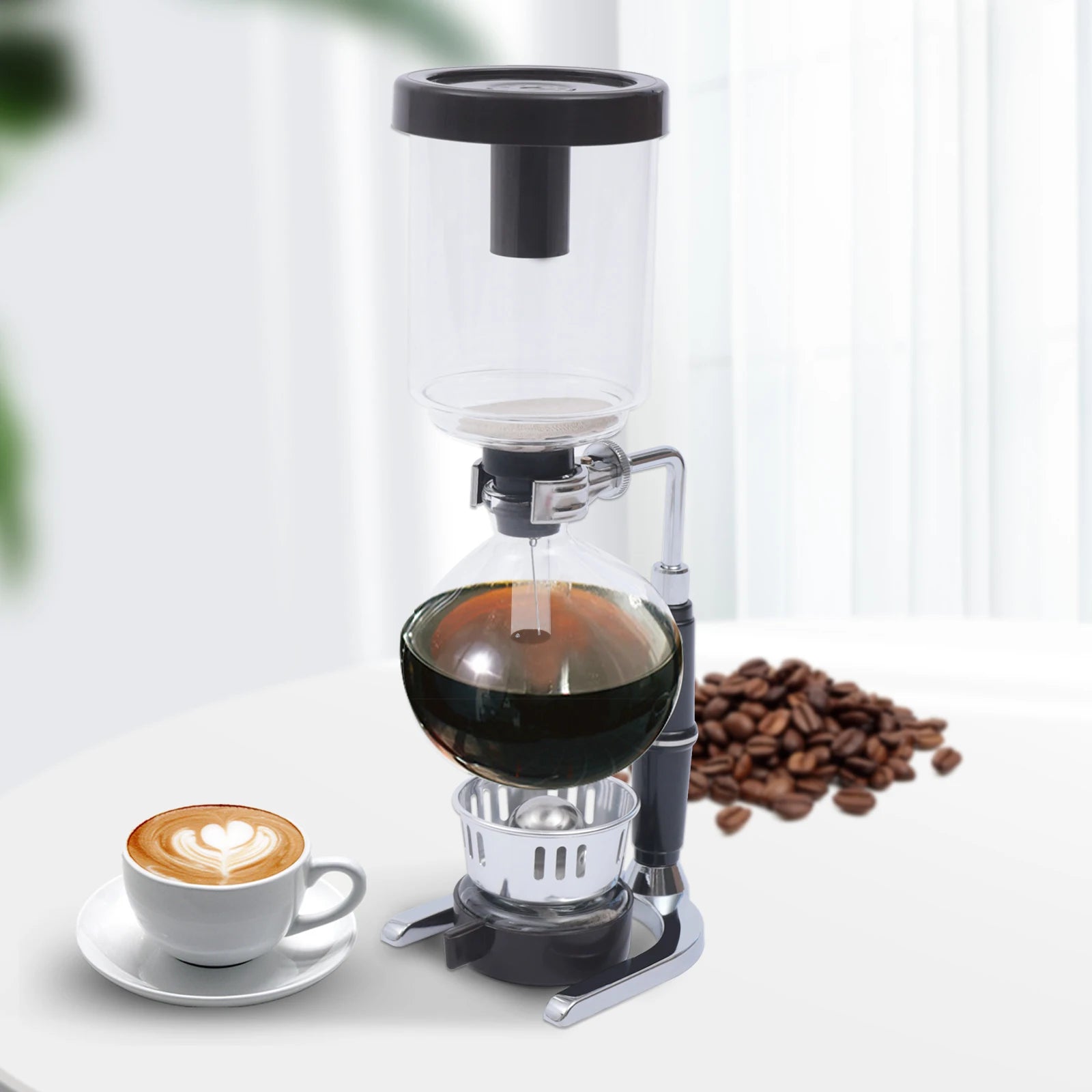 500ml Siphon Coffee Pot, Syphon Coffee Maker, 5-Cup Tabletop Glass Vacuum Siphon Coffee Tea Brewer, Retro-Style Coffee Maker