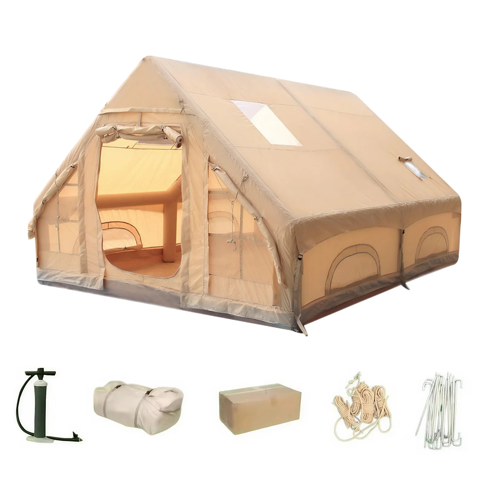 12m² Inflatable House with Skylight Air Glamping Tents Easy Setup Inflatable Camping Tent with Pump Camping with Mesh Windows