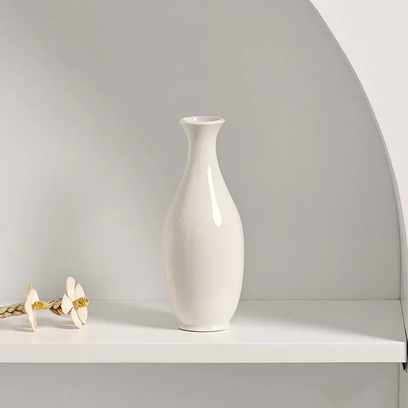 White Ceramic Bud Vase Small Flower Vases Hydroponic Plants Pot Modern Decorative Vases for Home Living Room Dining Table Decor