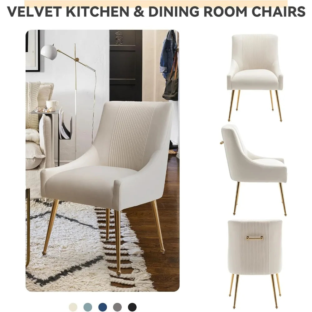 Pair of Velvet-Covered Dining Chairs with Gold Legs for Elegant Living and Reception Spaces