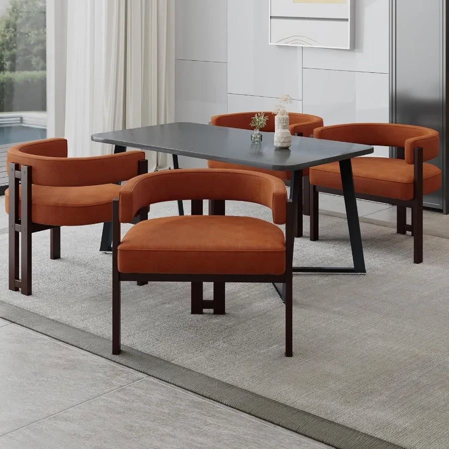 Mid Century Modern Dining Chairs Set of 4 Farmhouse Chenille Upholstered Accent Curved Backrest Kitchen Chairs Armchairs Side C