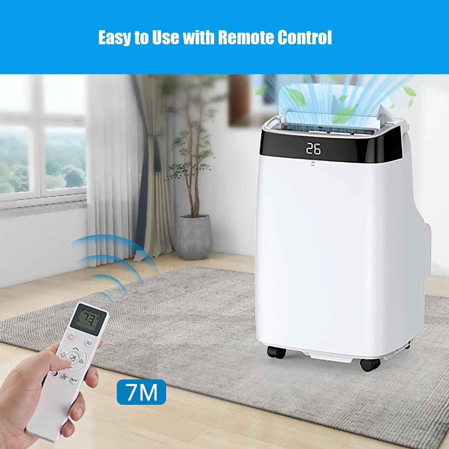 10000 BTU Air Conditioner with Remote Control, Portable AC for Room, Office with Drying, Fan, Sleep Mode, 3 Speeds, 24H Timer