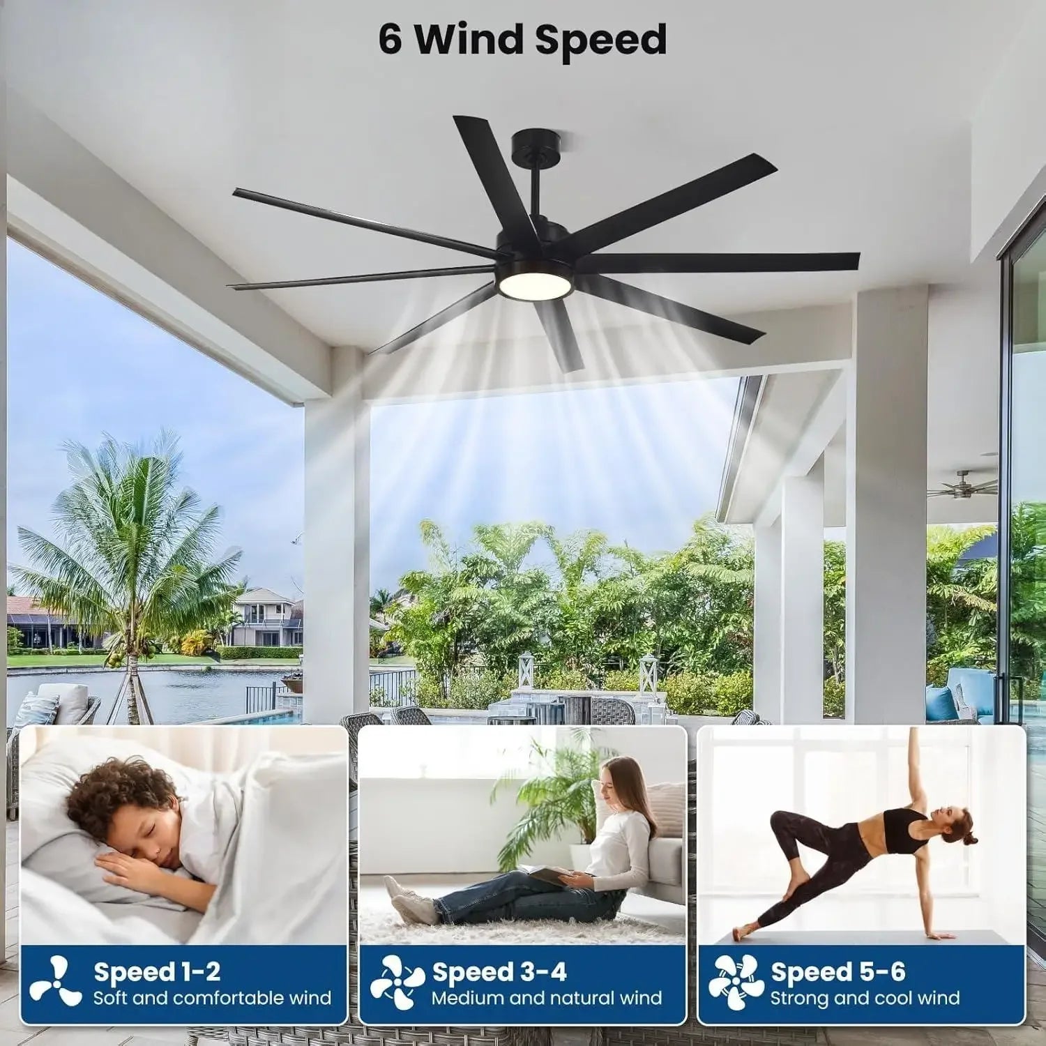 Modern Ceiling Fans with Lights, Ceiling Fan with Light and Remote, Bedroom Living Room Outdoor/Industrial, Dimmable