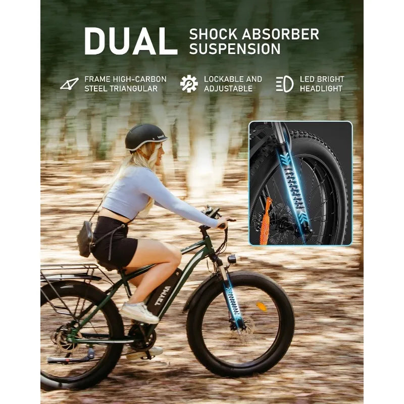 for Adults Peak 1500W Electric Bicycle 48V 15AH (720WH) Battery Electric Bike 26" Fat Tire Mountain 28mph 7 S