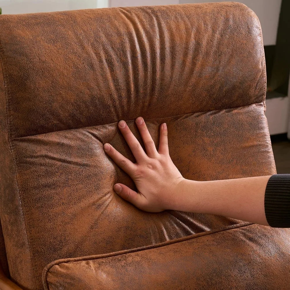 High Back Microfiber Rustic Mid Century Modern Accent Chair, Soild Wood Padding Lounge Armchairs Side Sitting Chairs for Living
