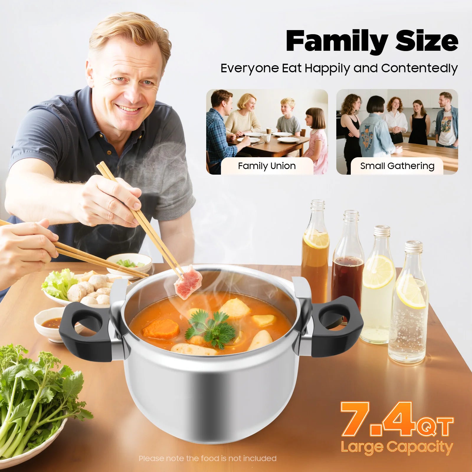 7.4Qt Stainless Steel Pressure Cooker, 60Kpa High Pressure Pot for Fast Cooking, Soup & Stew Making, Induction Safe