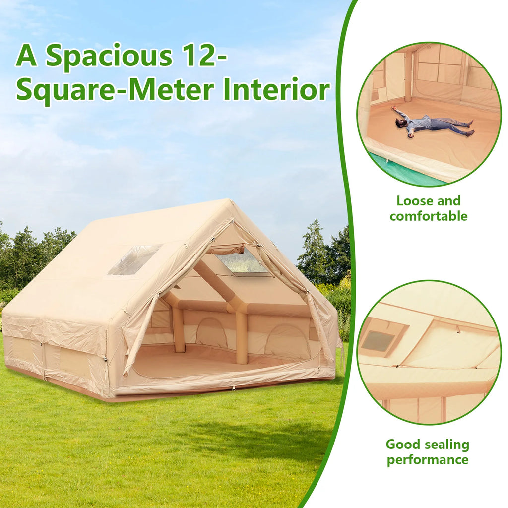 12m² Inflatable House with Skylight Air Glamping Tents Easy Setup Inflatable Camping Tent with Pump Camping with Mesh Windows