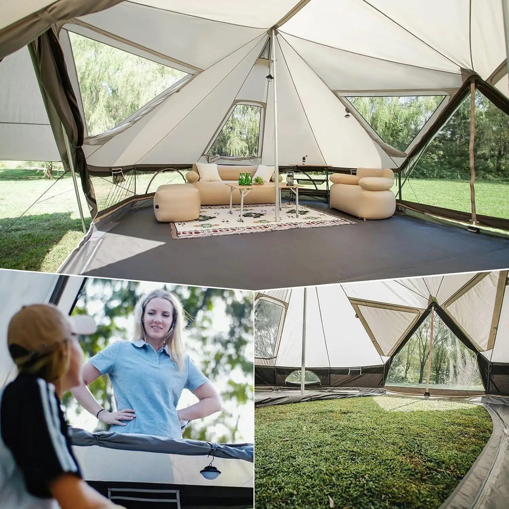 YC-Canvas Bell Yurt Tents, 4 Seasons Large Waterproof & Windproof Luxury Glamping Tent w/Stove Jack for Family Outdoor Camping,