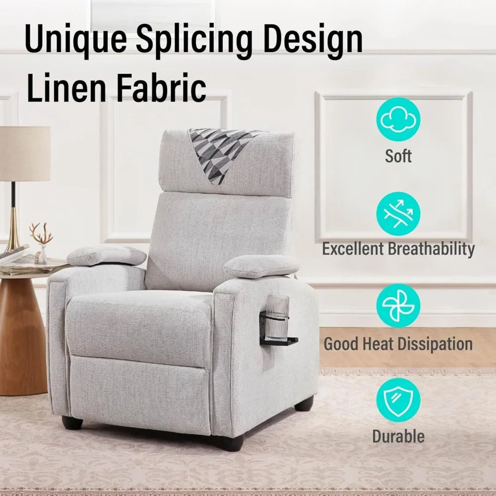 Recliner Chair with Cup Holder for Adults, Fabric Small Reclining Chair Home Theater Seating, Adjustable Modern Single Sofa Arm