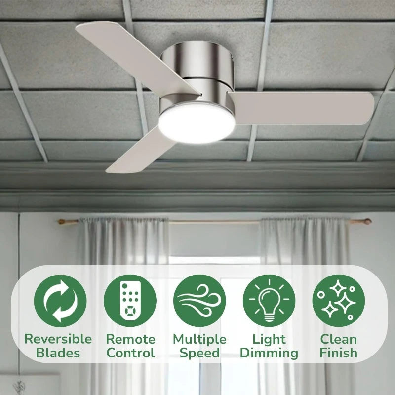 Fan 59454 Minimus 44-Inch Low Profile Ceiling Fan with Energy-Efficient LED Light Kit and Remote Control, Ultra-Quiet Mot