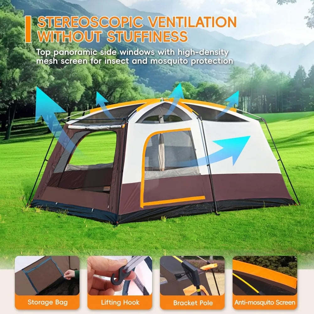 Camping Tent 4-6 Person, Double Layer, Multi-Room Family Cabin Tents with 3 Doors, Mesh Windows, Rainfly & Windproof, Large Wate