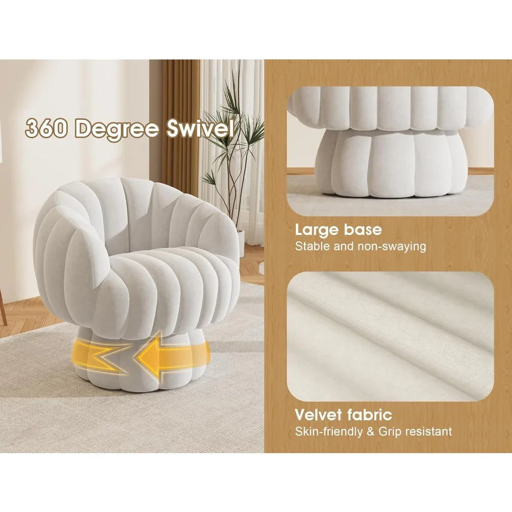 Mid Century Modern 360 Degree Barrel Swivel Accent Sofa Chair,Velvet Fabric Wide Upholstered Pumpkin Reading Chair, Armchair