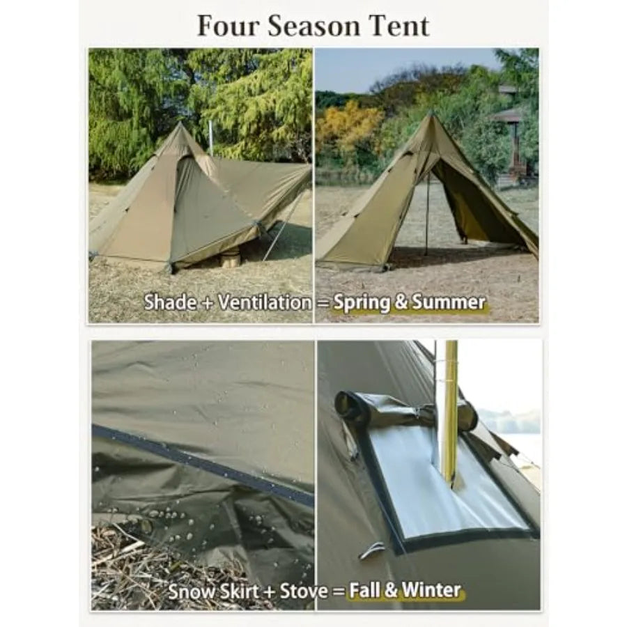 Hot Tent Tipi Teepee Tent with Stove Jack 70D Ripstop Nylon PU3000mm Waterproof Lightweight for 24 Person 4 Season Backpacking